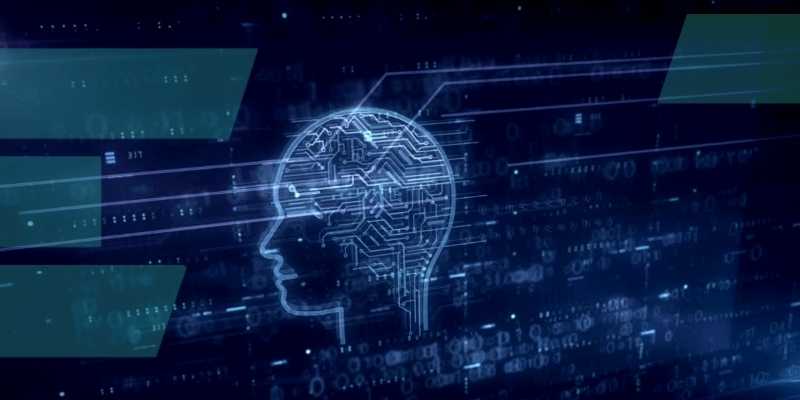 AI Workflow graphic showing a digital person on a digital grid with blue high tech glow and emporiant logos